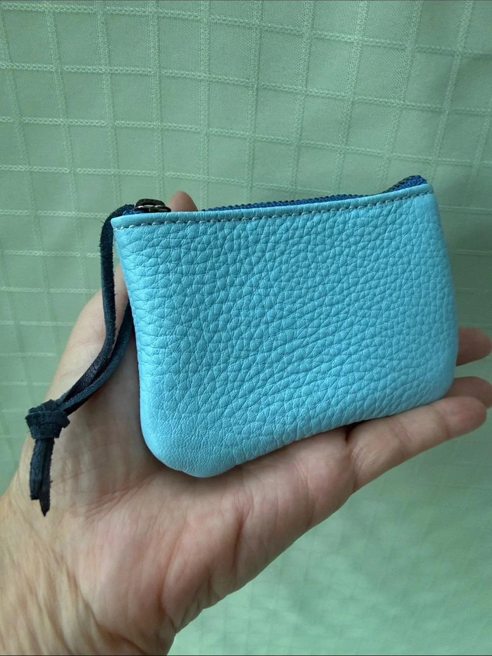 New Handmade Light Blue Pebbled Leather Wristlet Coin Pouch/Card Holder